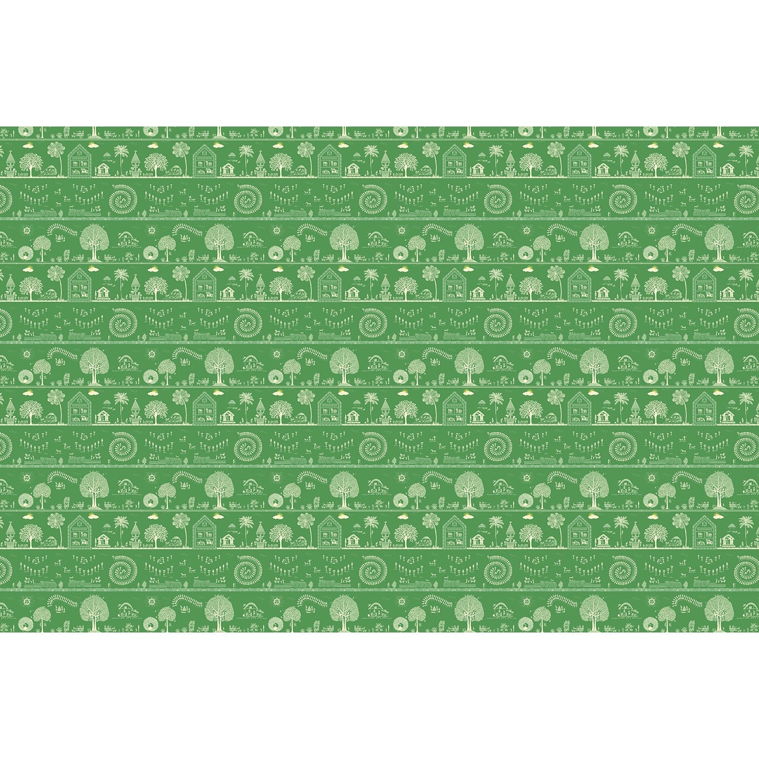 Traditional Warli folk art motifs in white on deep red background with repeating trees - view 16 - final