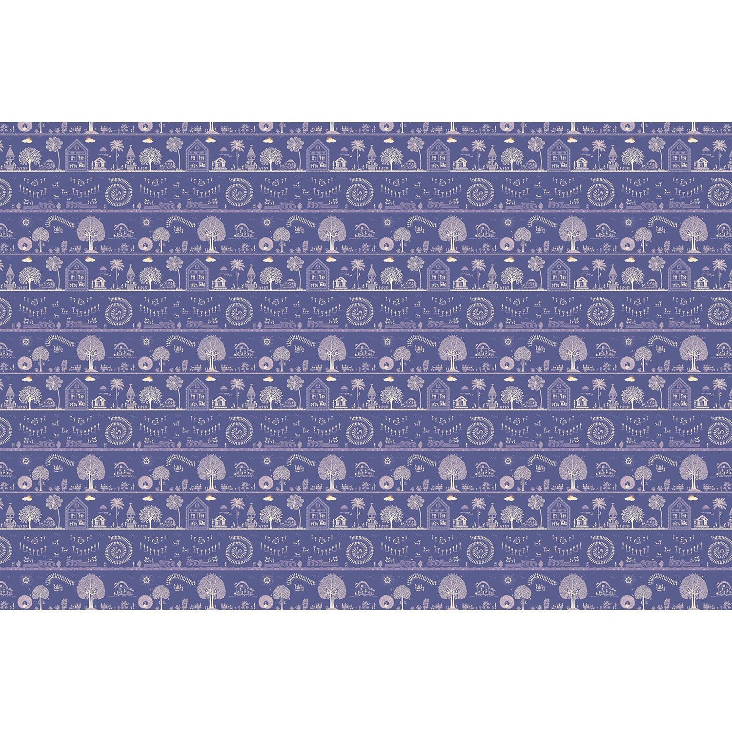 Traditional Warli folk art motifs in white on deep red background with repeating trees - view 26 - final