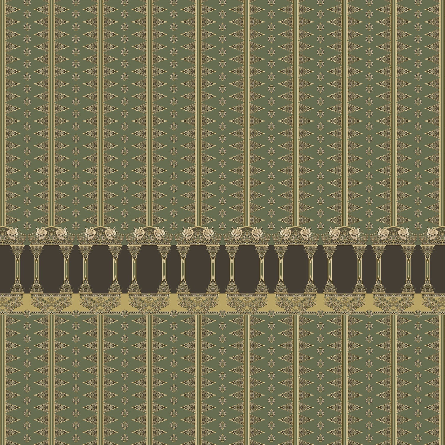 Traditional terracotta wallpaper with ornate architectural border design in rich brown and gold - view 12 - final