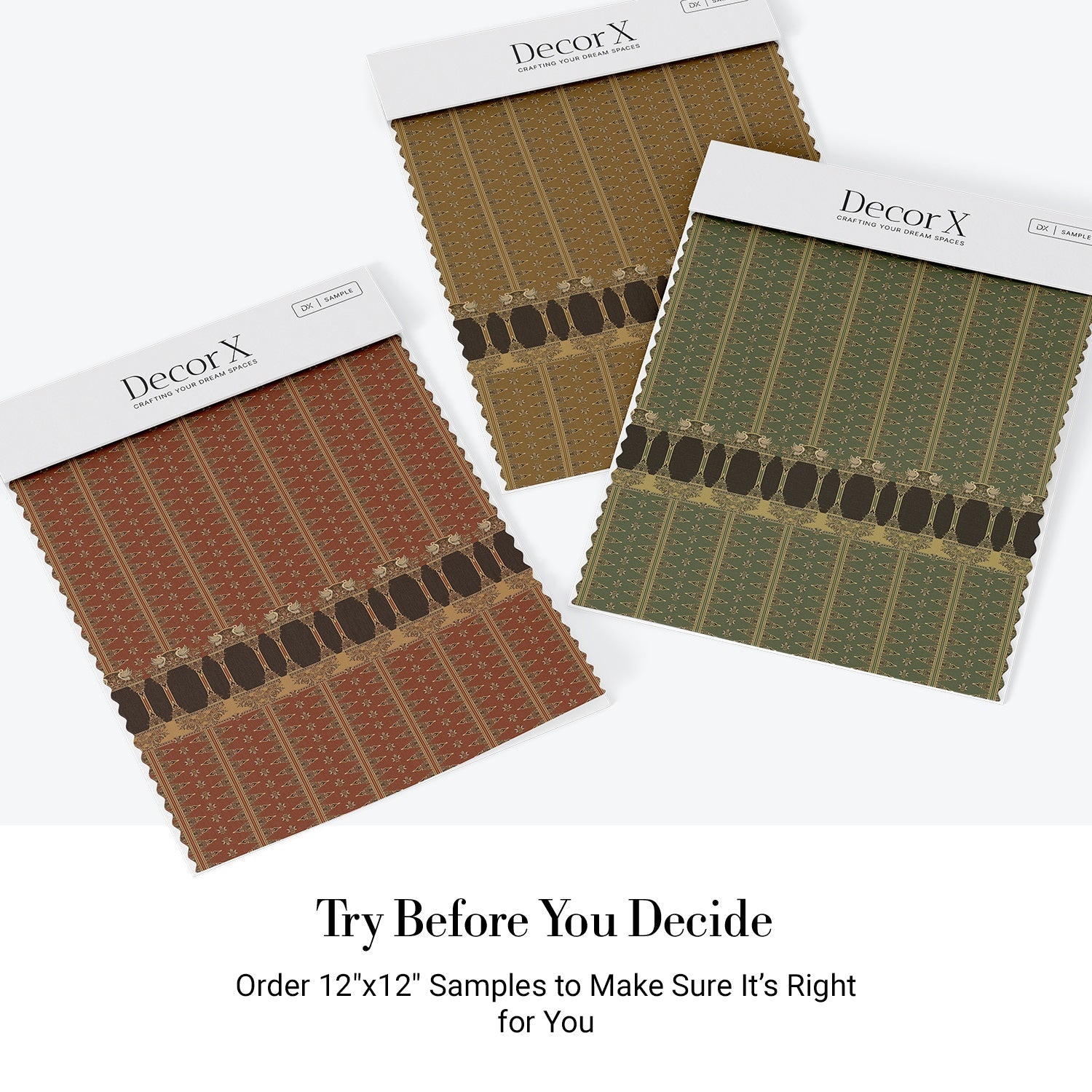 Traditional terracotta wallpaper with ornate architectural border design in rich brown and gold - view 19 - final all-groups samples