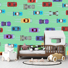 Colorful toy cars scattered on pink background creating playful repeating pattern for children - view 18 - final