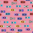 Colorful toy cars scattered on pink background creating playful repeating pattern for children - view 2 - final