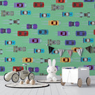 Colorful toy cars scattered on pink background creating playful repeating pattern for children - view 20 - final