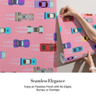 Colorful toy cars scattered on pink background creating playful repeating pattern for children - view 4 - final