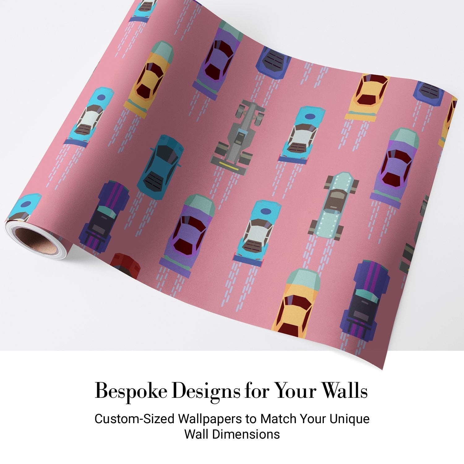 Colorful toy cars scattered on pink background creating playful repeating pattern for children - view 5 - final