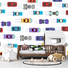 Colorful toy cars scattered on pink background creating playful repeating pattern for children - view 8 - final