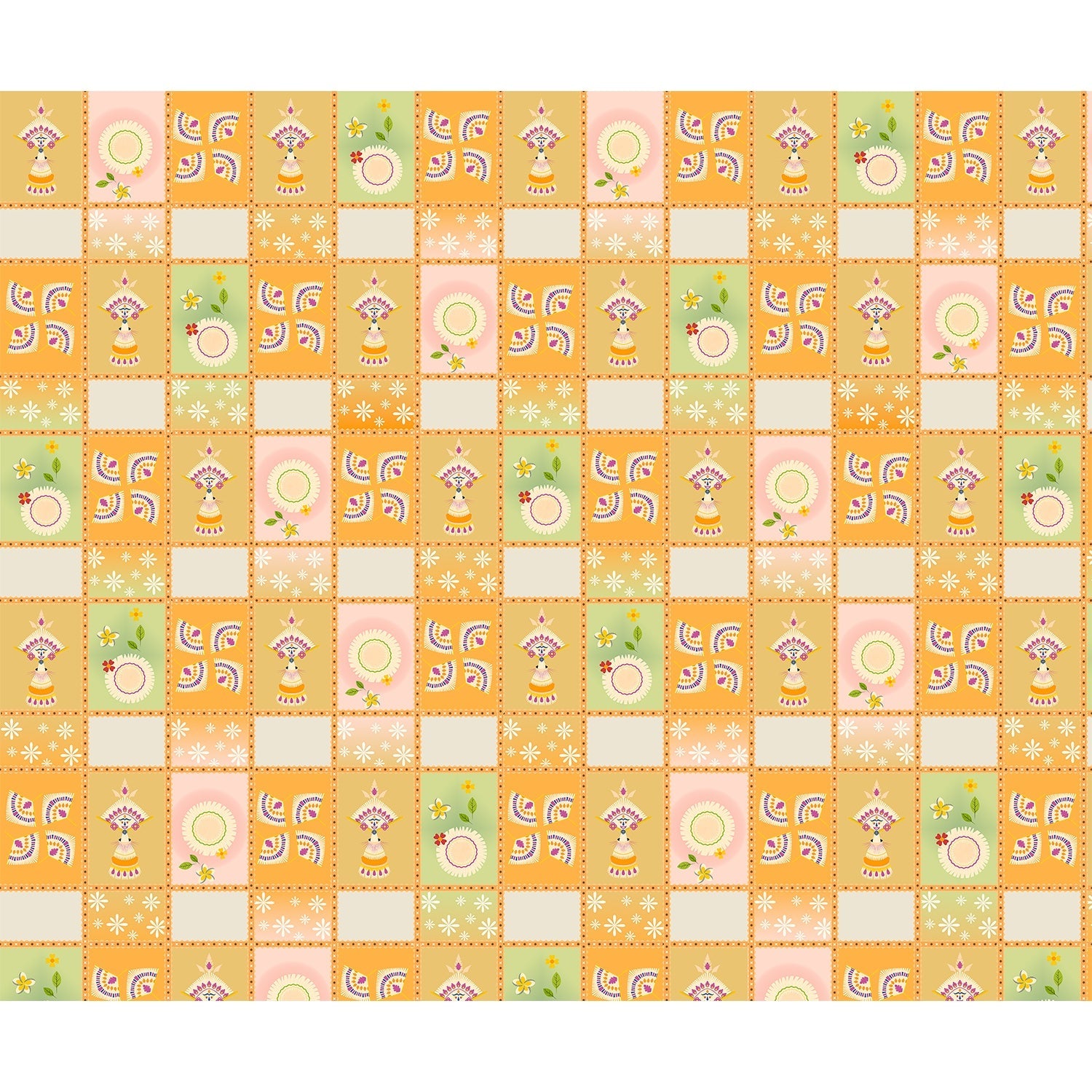 "Retro block print design in lea - religion wallpaper mural-equal final"