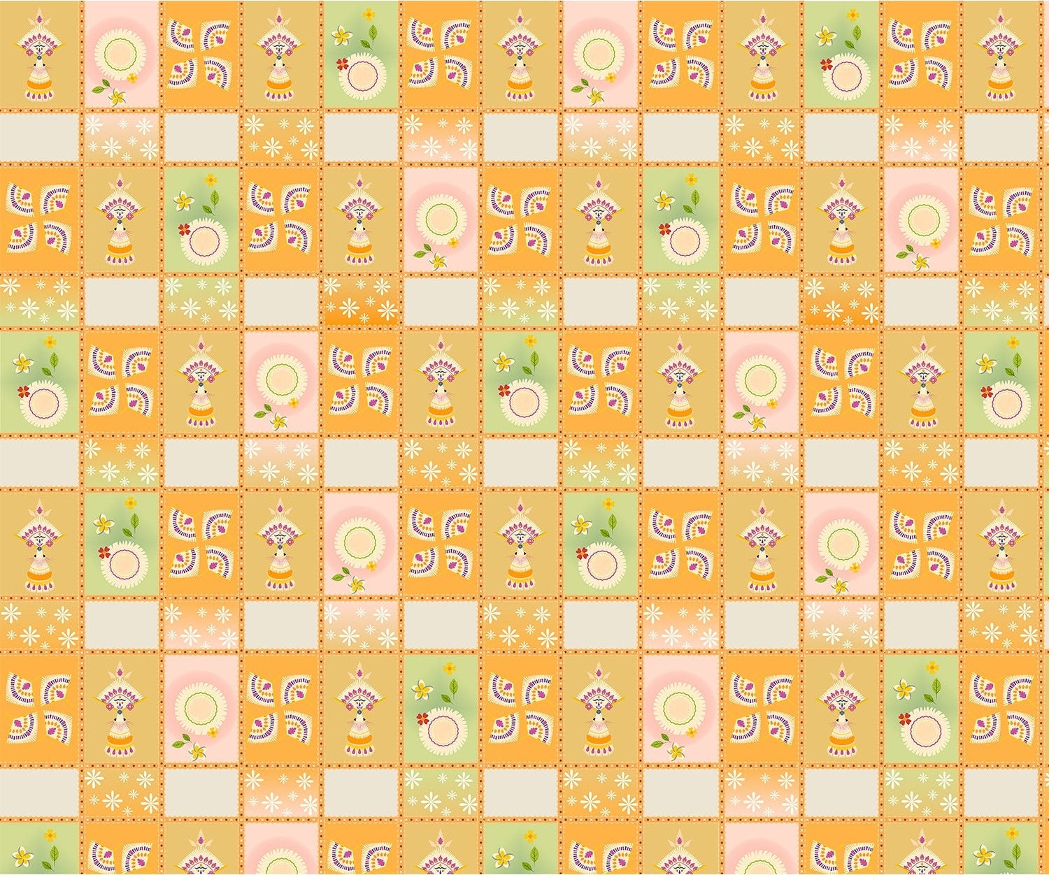 "Retro block print design in lea - religion wallpaper mural-inequal final"