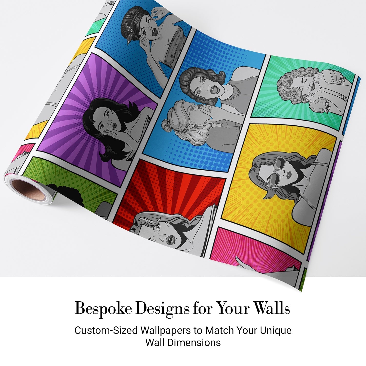 Colorful comic style panels with pop art portraits in vibrant sunburst backgrounds - view 3 - final