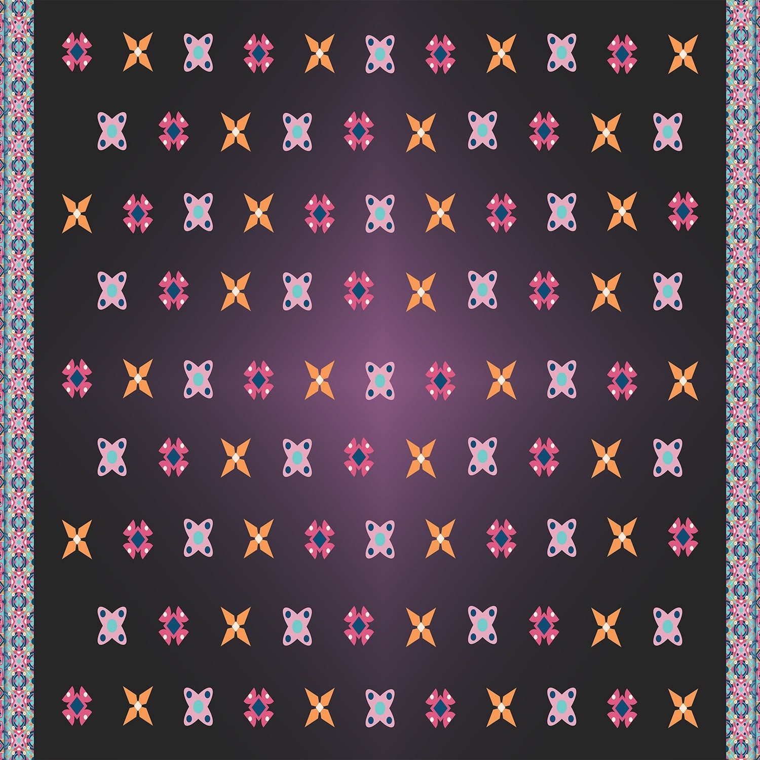 Pink and orange geometric flowers with blue accents form repeating motifs on white background - view 12 - final