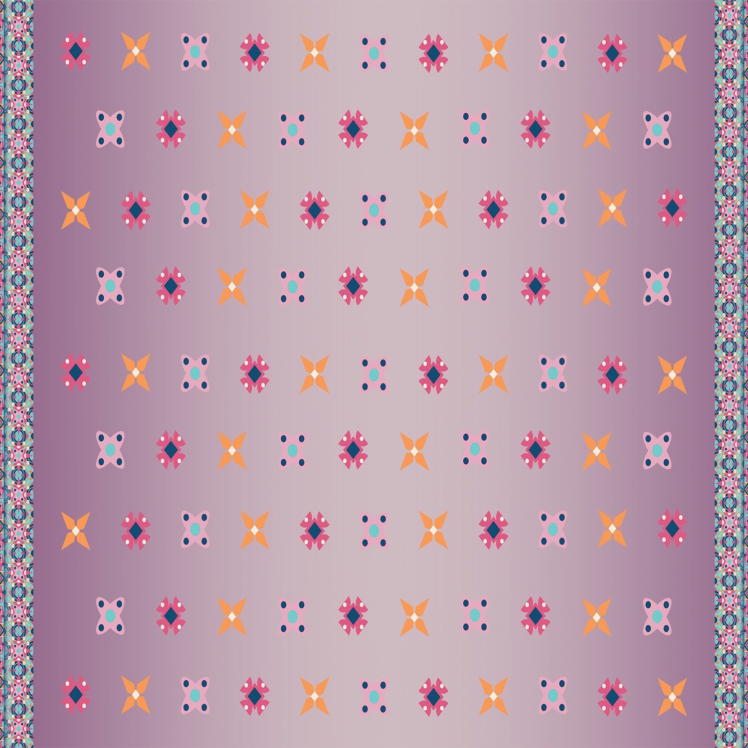 Pink and orange geometric flowers with blue accents form repeating motifs on white background - view 8 - final