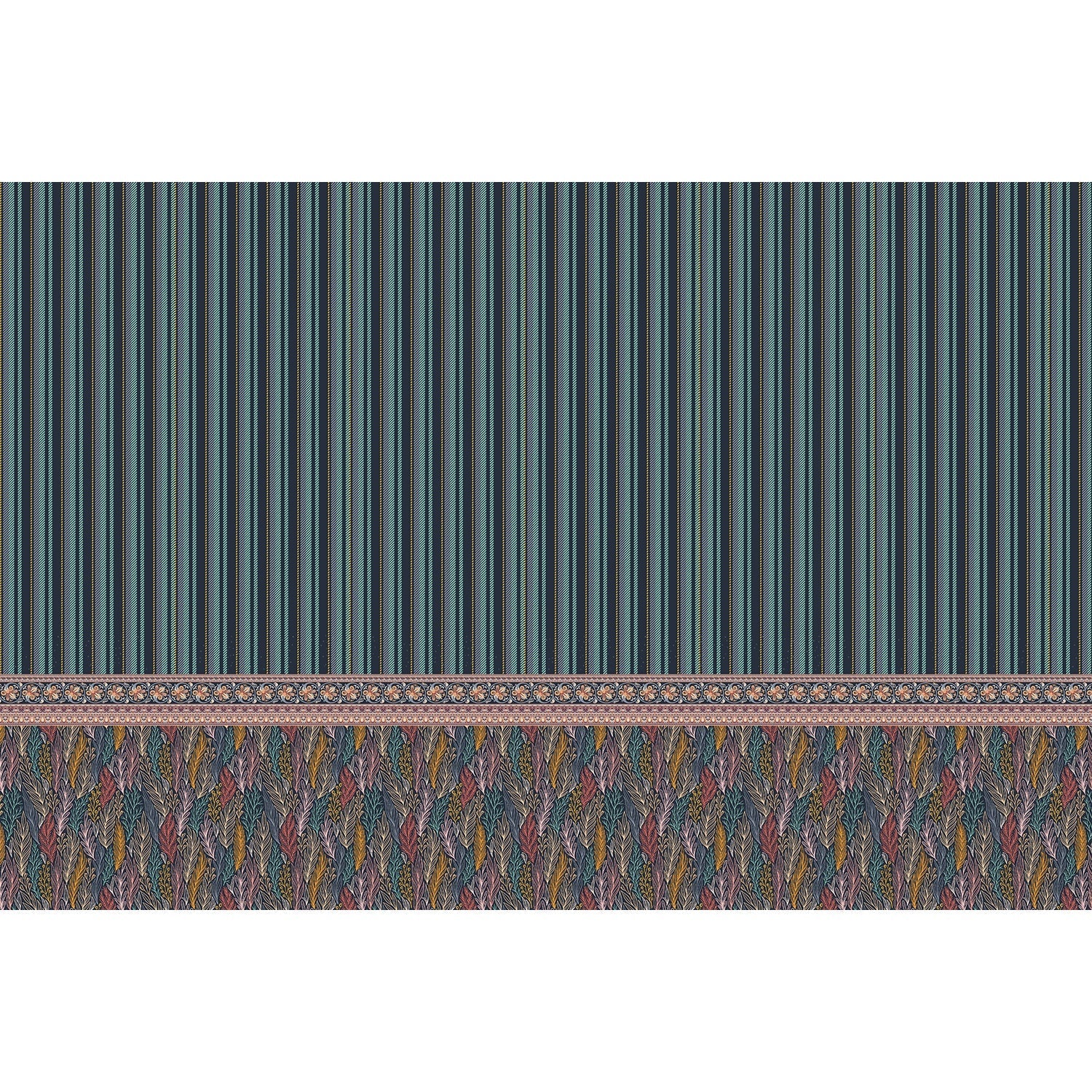 Bold stripes and autumn leaves design in lea - "patterns" wallpaper mural-equal final