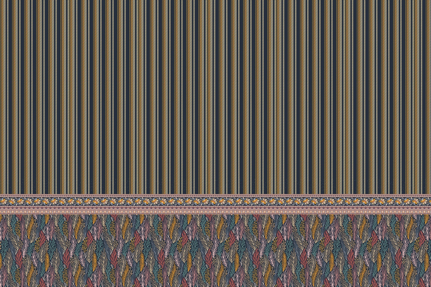 "Bold stripes and autumn leaves in lea - "patterns" wallpaper mural-inequal final"