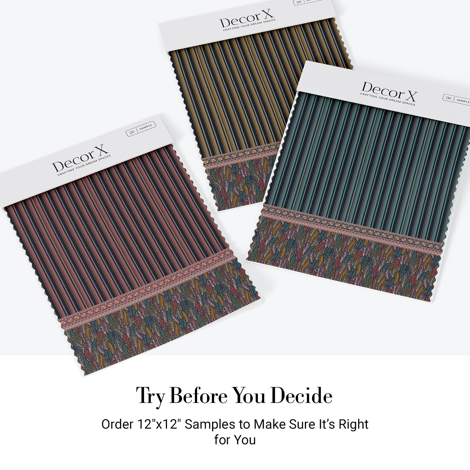 Modern dining space with vertical stripes and ornate paisley border in navy and pink - view 15 - final all-groups samples