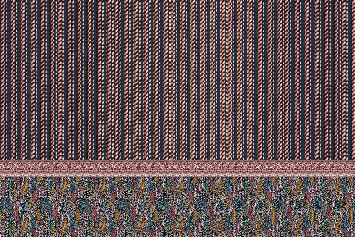 "Bold stripes and autumn leaves in lea - "patterns" wallpaper mural-inequal final"