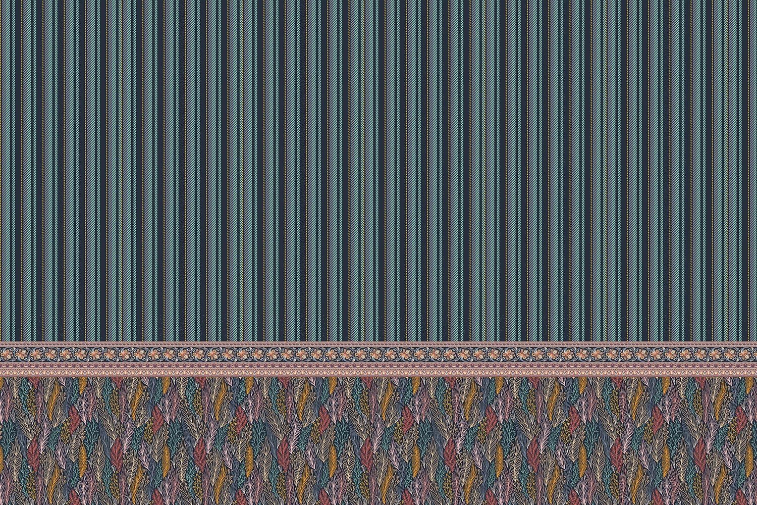 "Bold stripes and autumn leaves in lea - "patterns" wallpaper mural-inequal final"