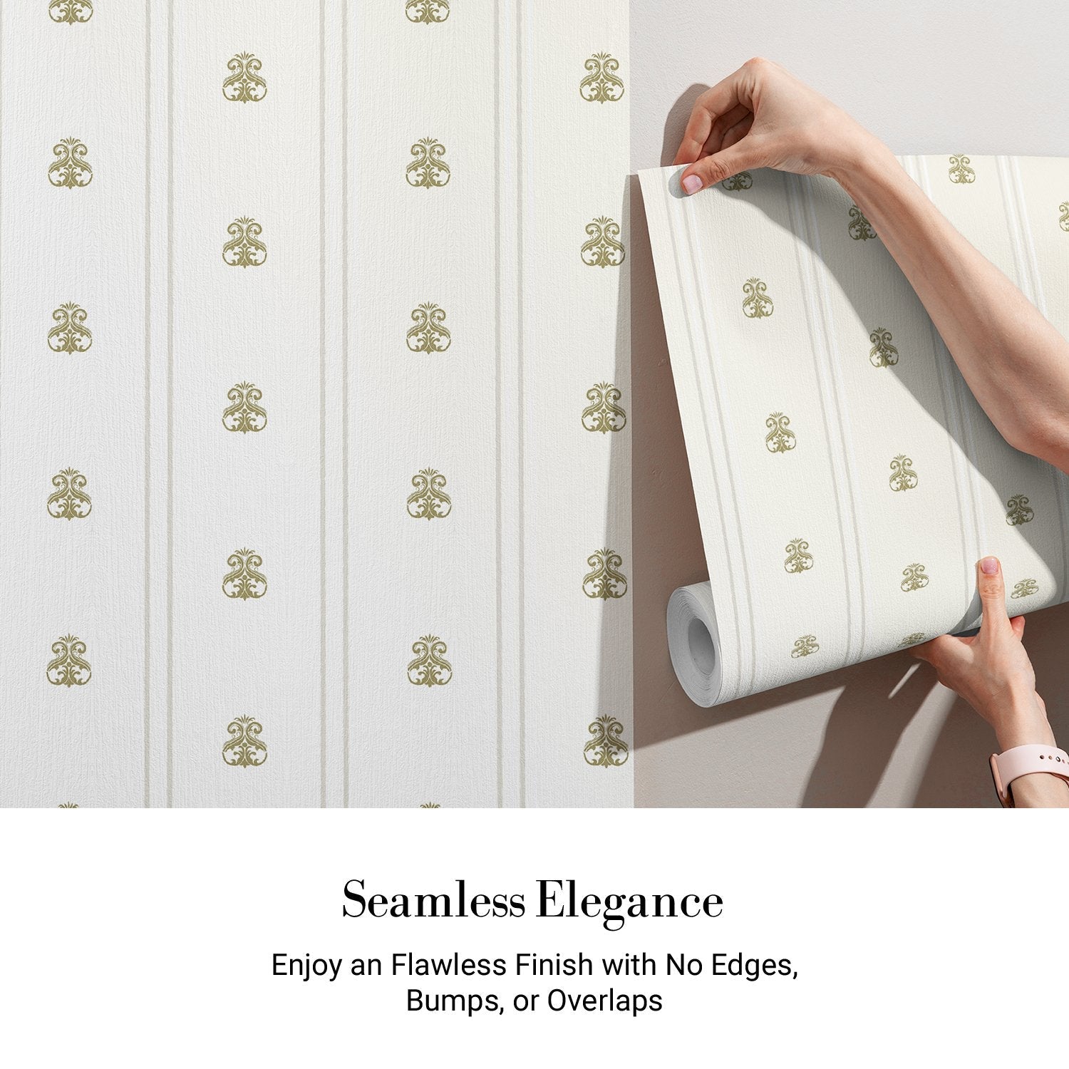 Vertical striped design with plum damask motifs and ornate border against white background - view 12 - final