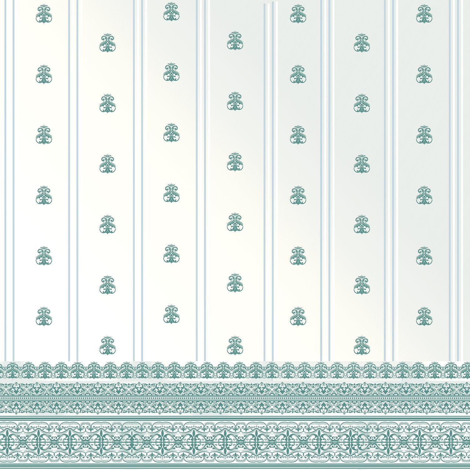 Vertical striped design with plum damask motifs and ornate border against white background - view 16 - final