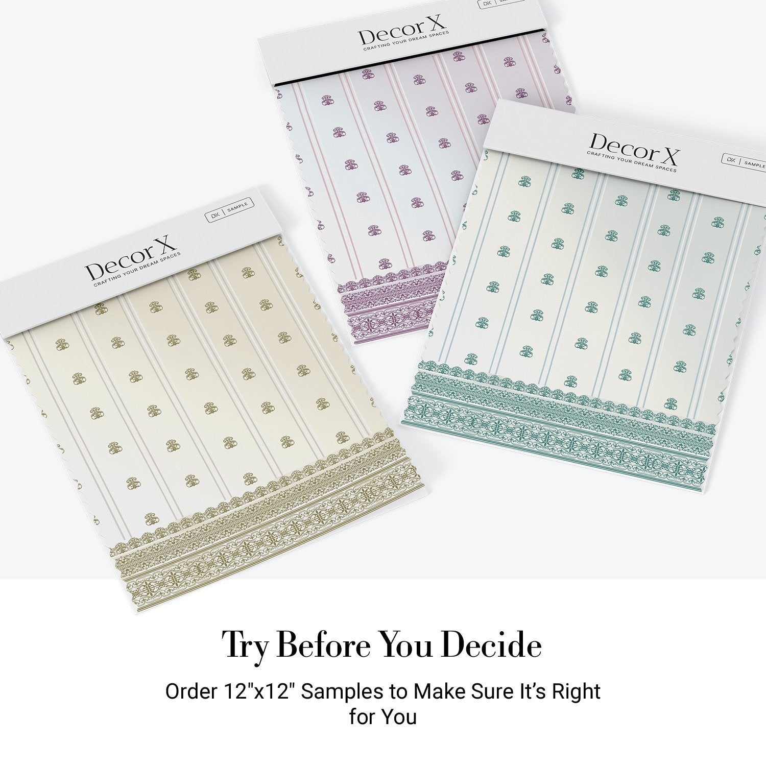 Vertical striped design with plum damask motifs and ornate border against white background - view 20 - final all-groups samples