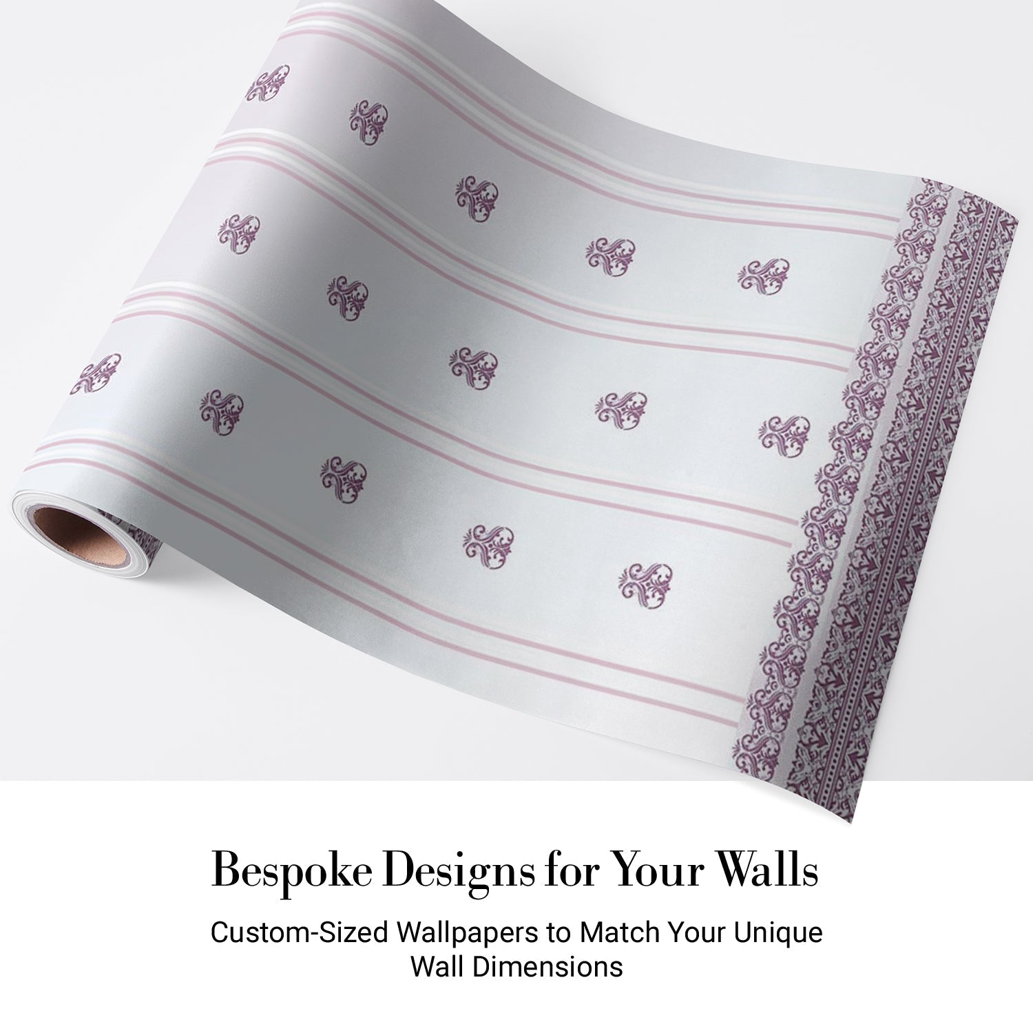 Vertical striped design with plum damask motifs and ornate border against white background - view 5 - final