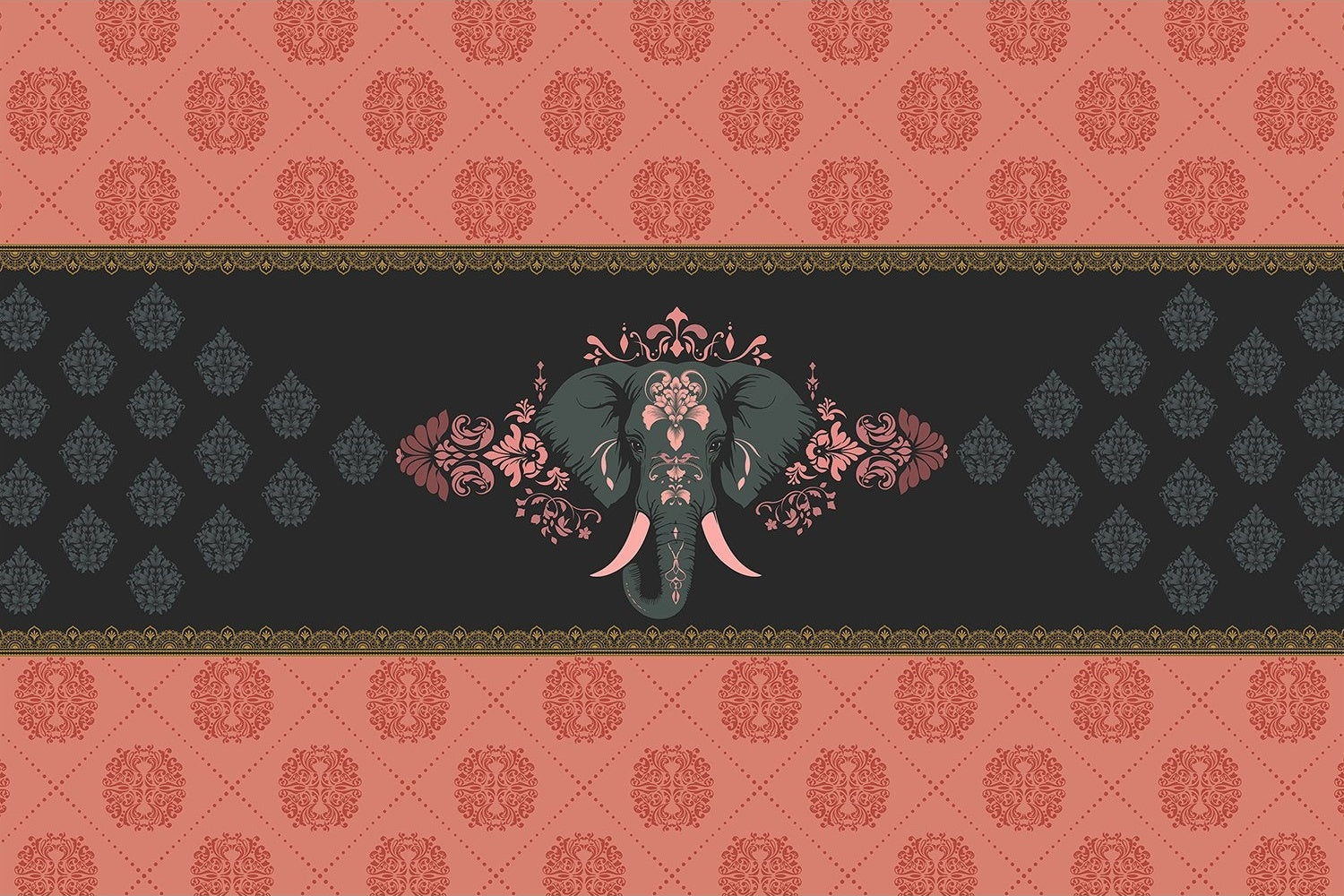 "Regal elephant majesty design in lea - "royal" wallpaper mural-inequal final"