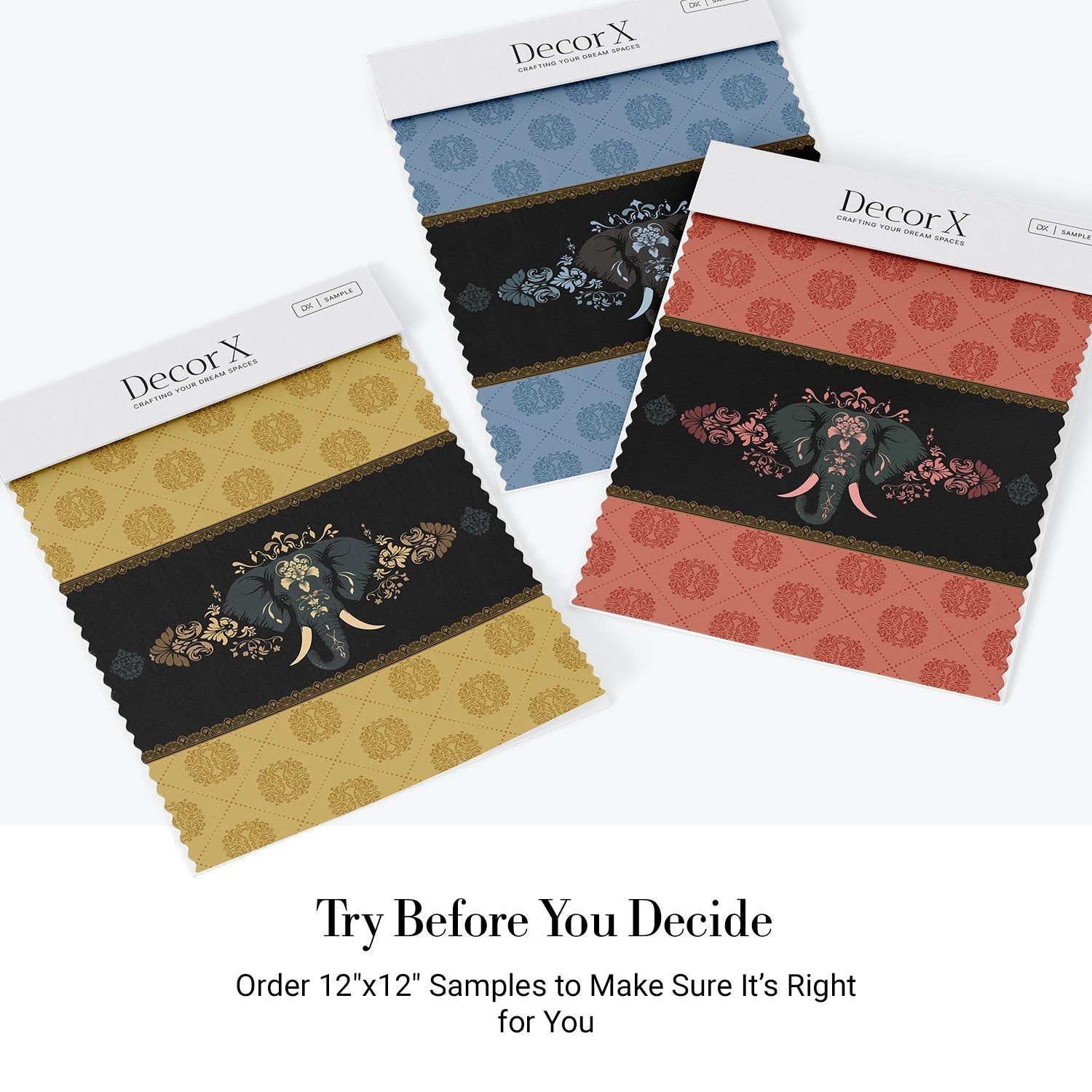 Ornate gold and black damask border with decorative elephant motif in Mughal style - view 19 - final all-groups samples