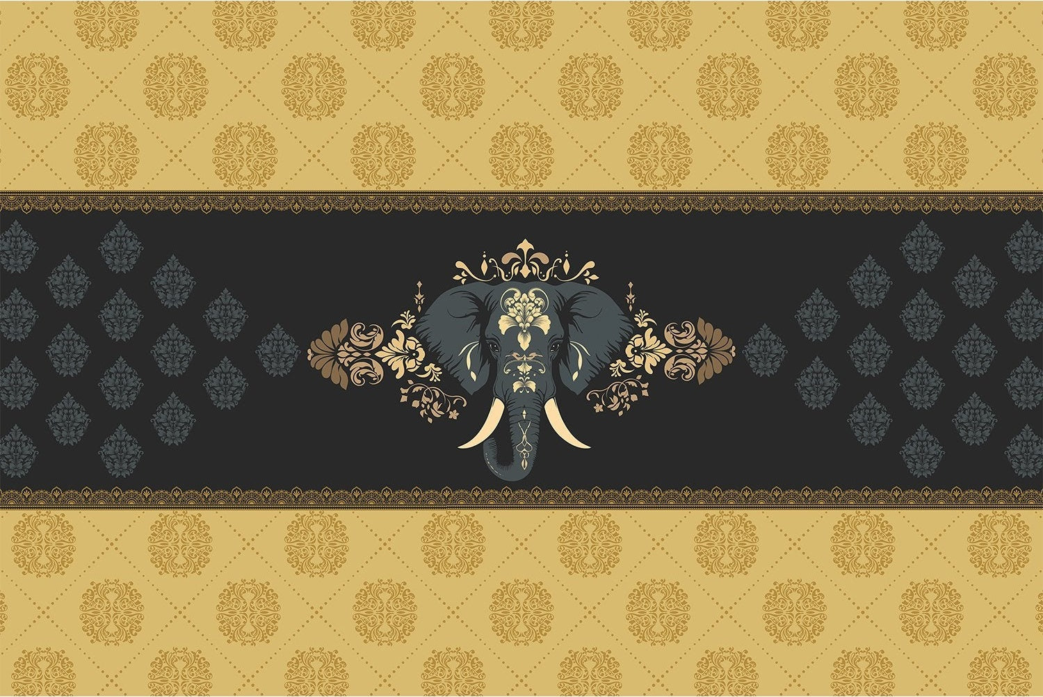 "Regal elephant majesty design in lea - "royal" wallpaper mural-inequal final"
