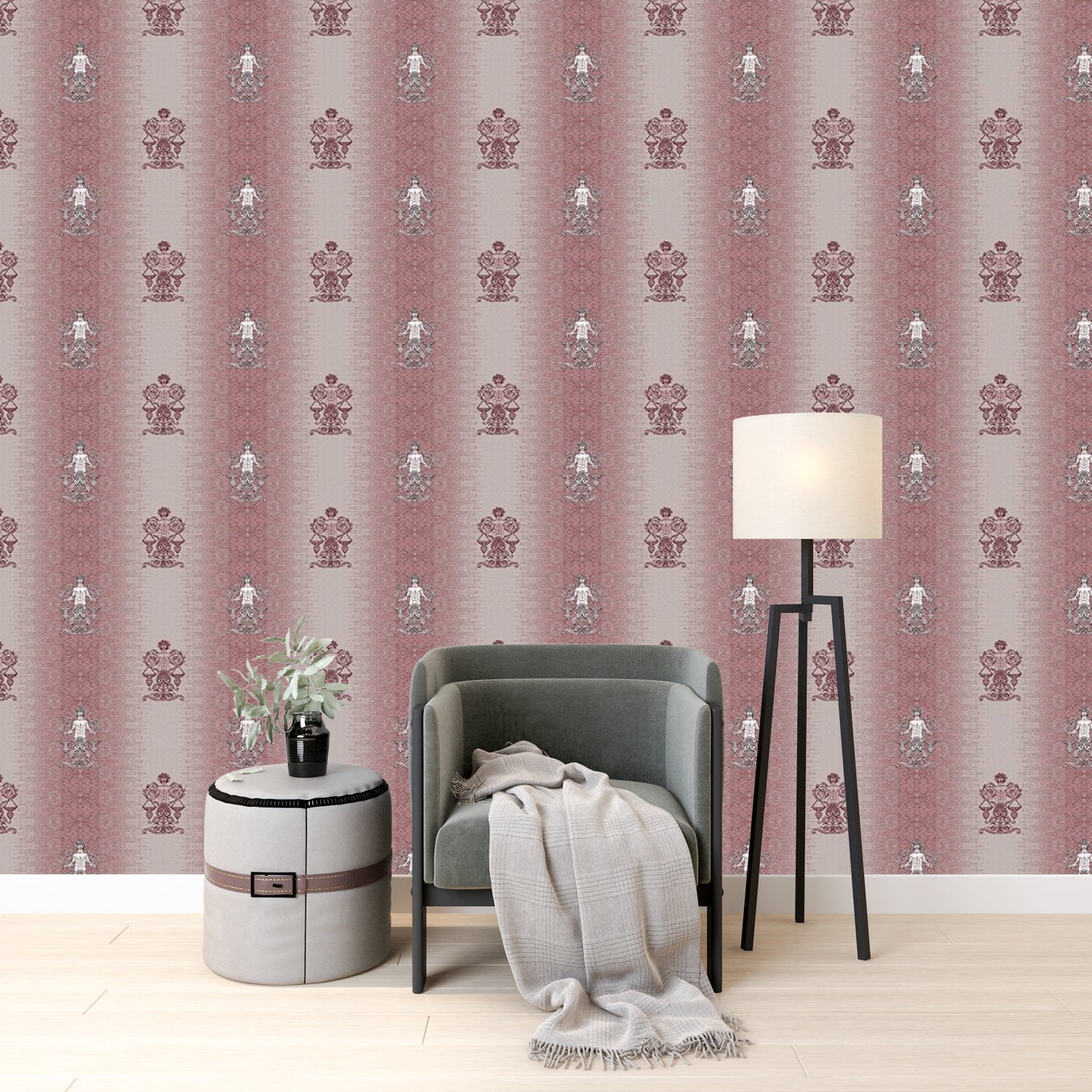 Repeating fleur de lis and crown motifs in beige and cream classical European style - view 21 - final