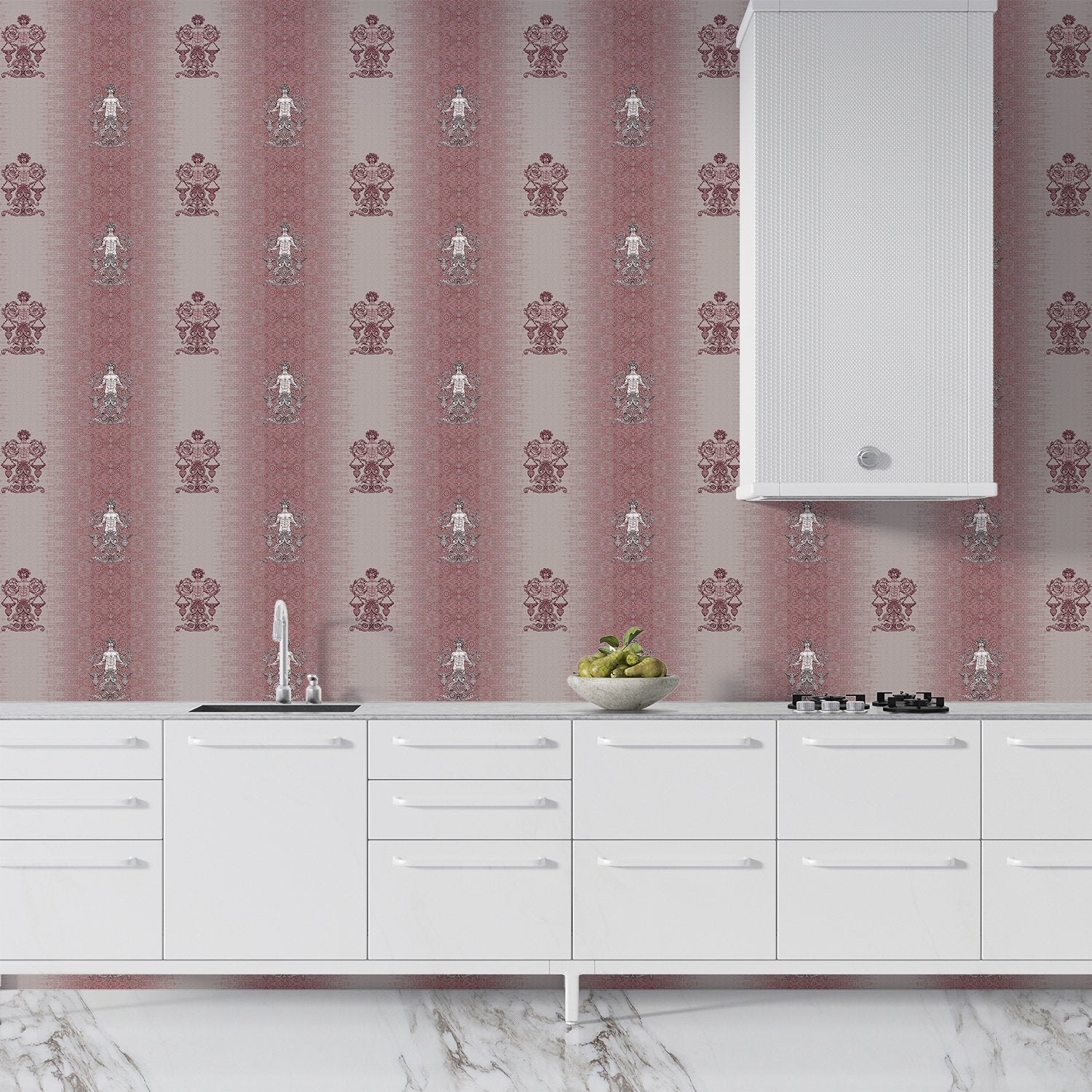 Repeating fleur de lis and crown motifs in beige and cream classical European style - view 23 - final