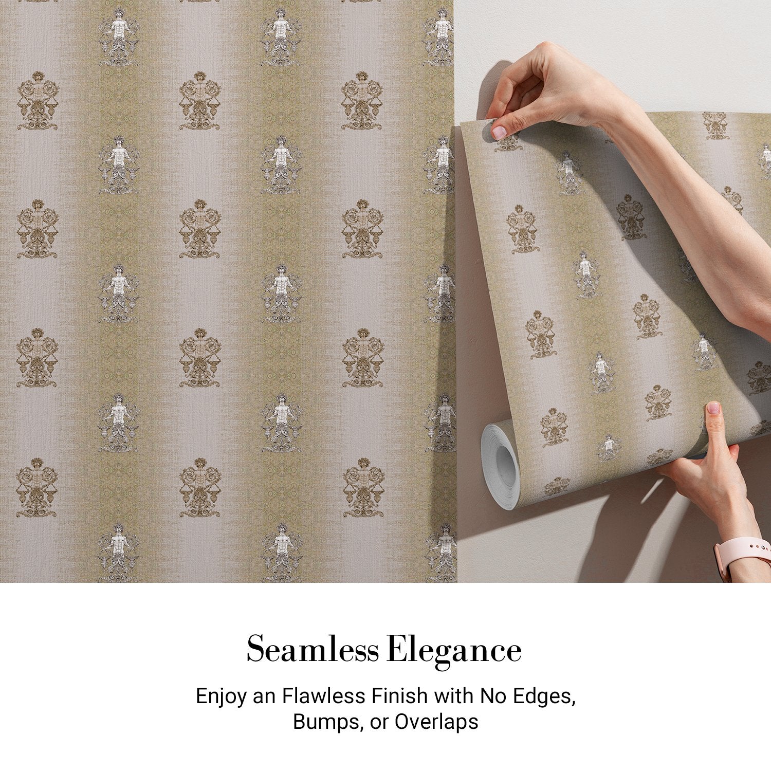 Repeating fleur de lis and crown motifs in beige and cream classical European style - view 4 - final