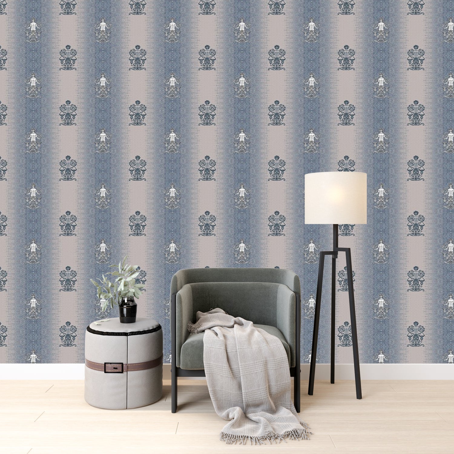 Repeating fleur de lis and crown motifs in beige and cream classical European style - view 9 - final