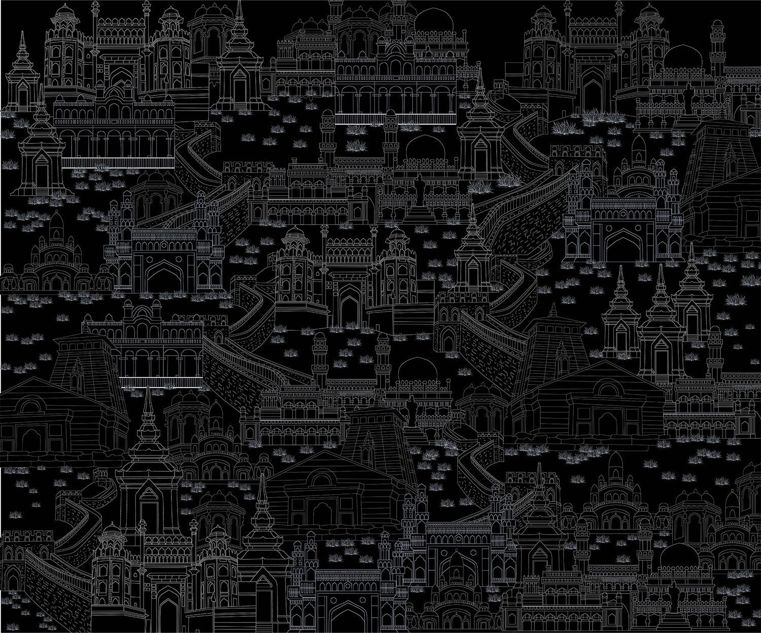 "Heritage architecture fort design in lea - "royal" wallpaper mural-inequal final"