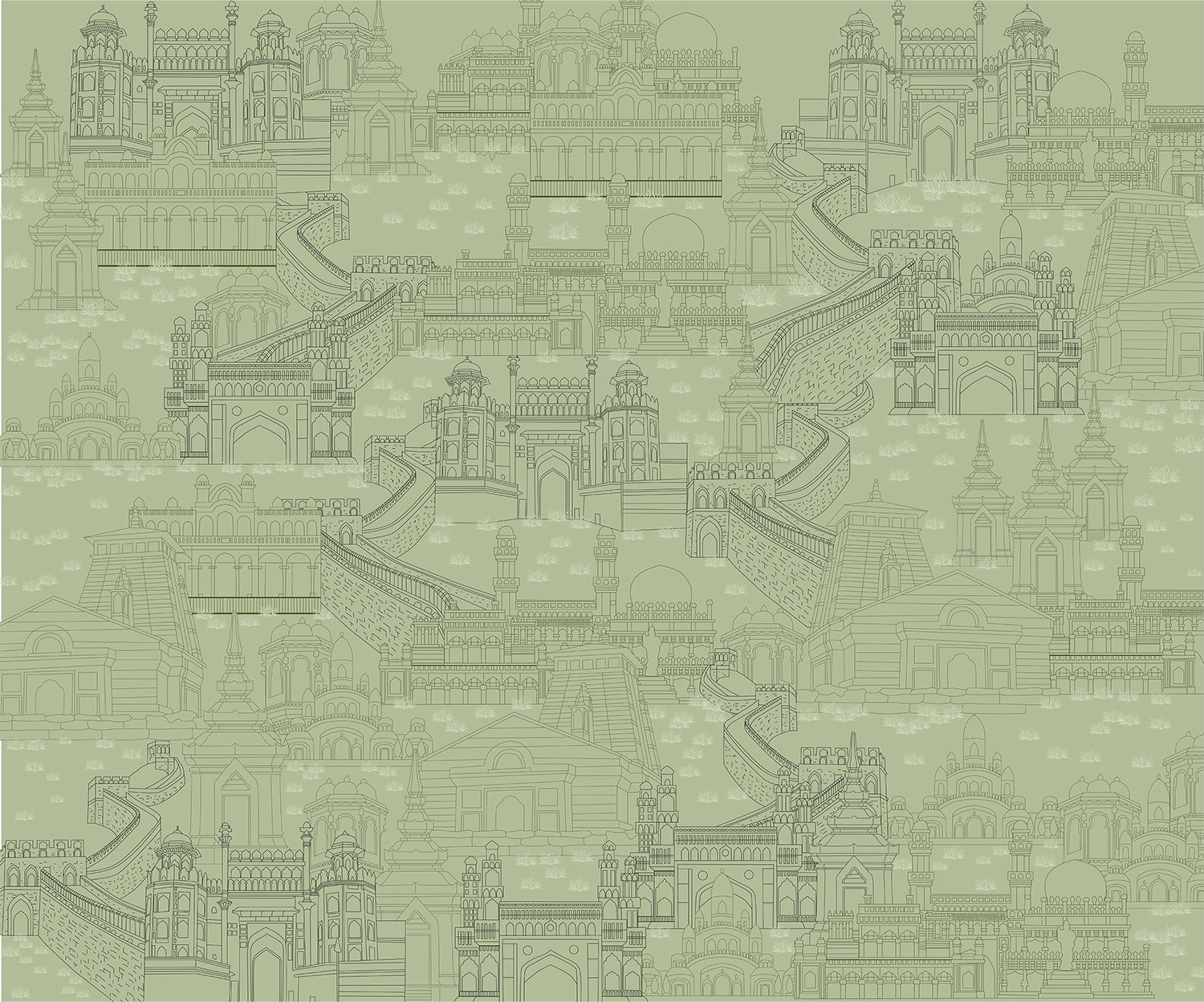 "Heritage architecture fort design in lea - "royal" wallpaper mural-inequal final"