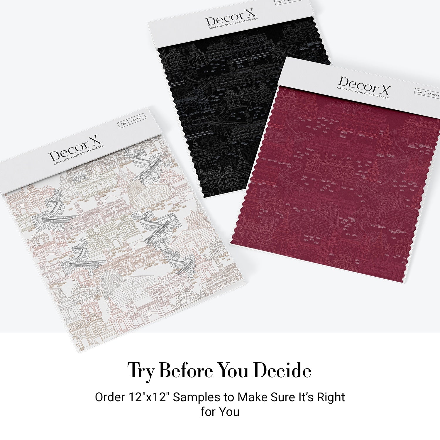 Delicate line drawing of Mughal palaces and monuments in neutral beige architectural illustration - view 27 - final all-groups samples