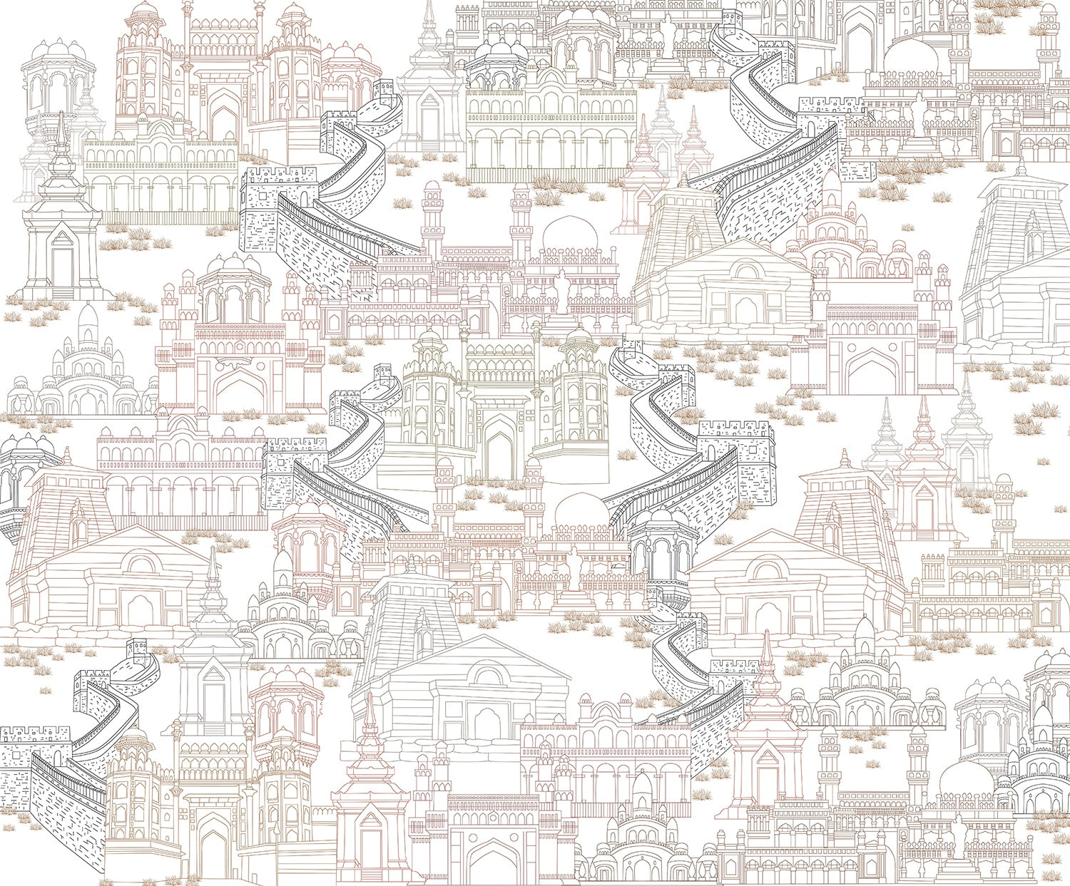 "Heritage architecture fort design in lea - "royal" wallpaper mural-inequal final"