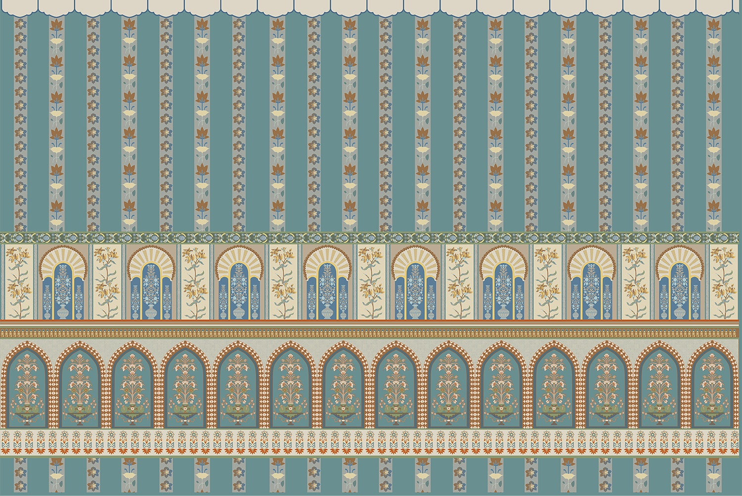 "Majestic arch and striped design in lea - "royal" wallpaper mural-inequal final"