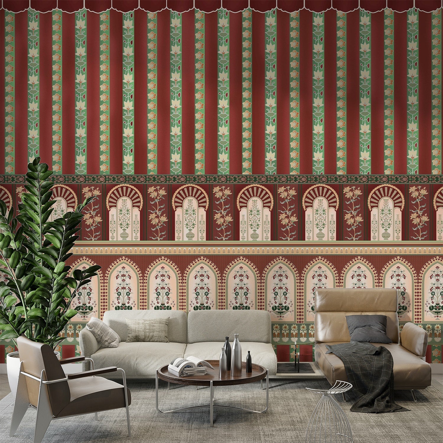 Ornate Moorish arches and vertical stripes in blue and gold with floral details - view 11 - final