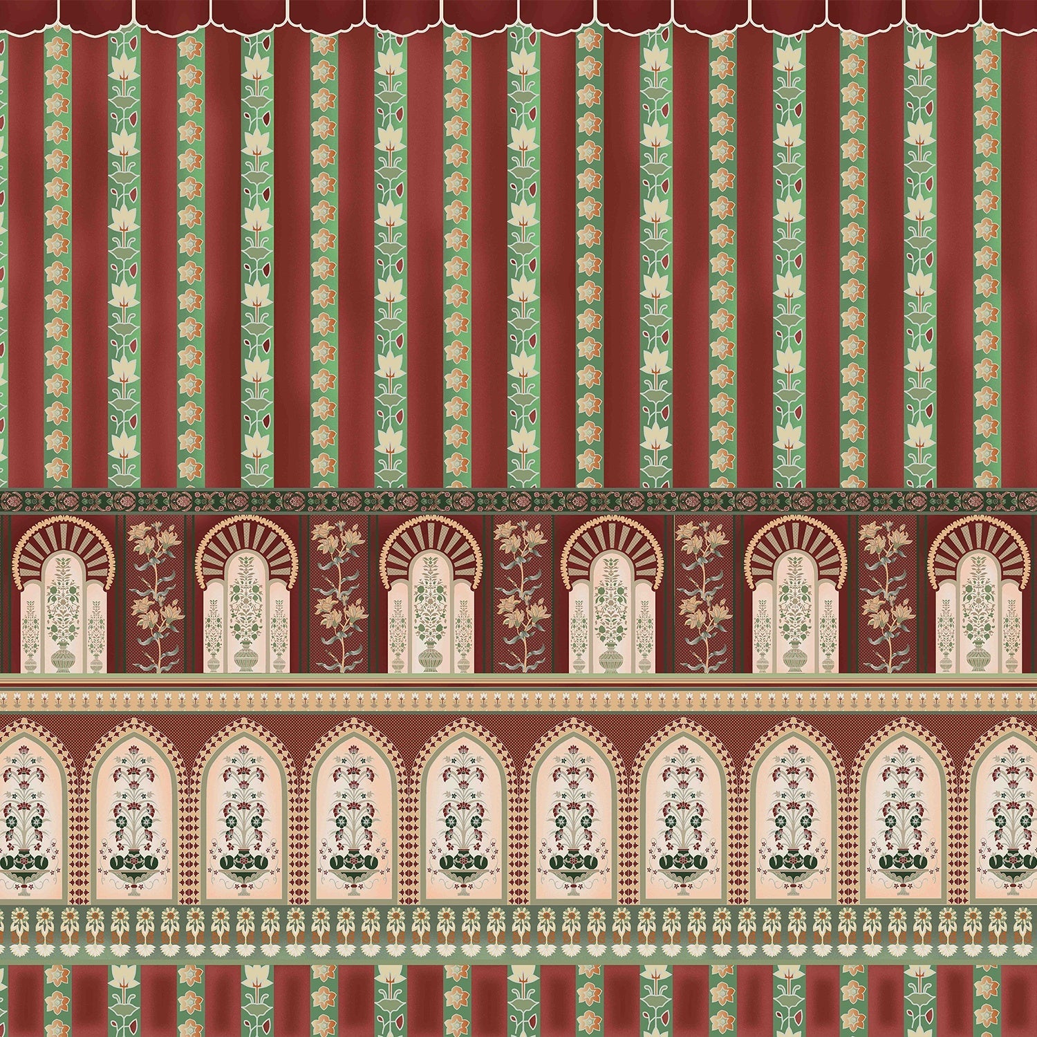 Ornate Moorish arches and vertical stripes in blue and gold with floral details - view 12 - final