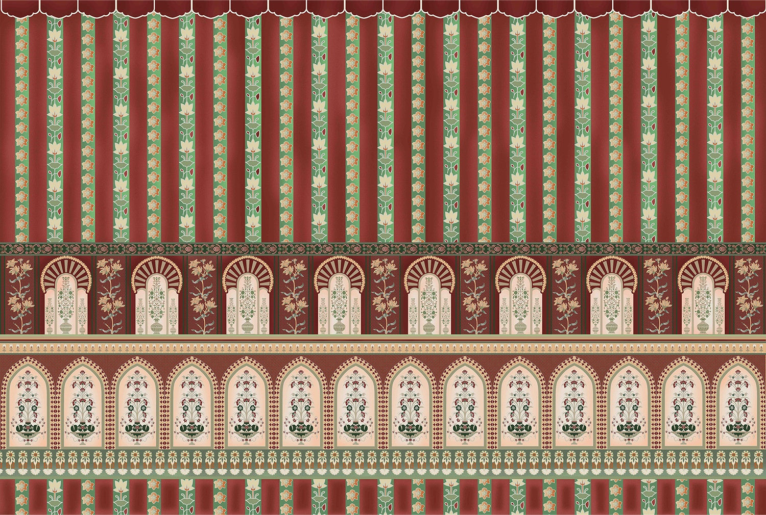 "Majestic arch and striped design in lea - "royal" wallpaper mural-inequal final"