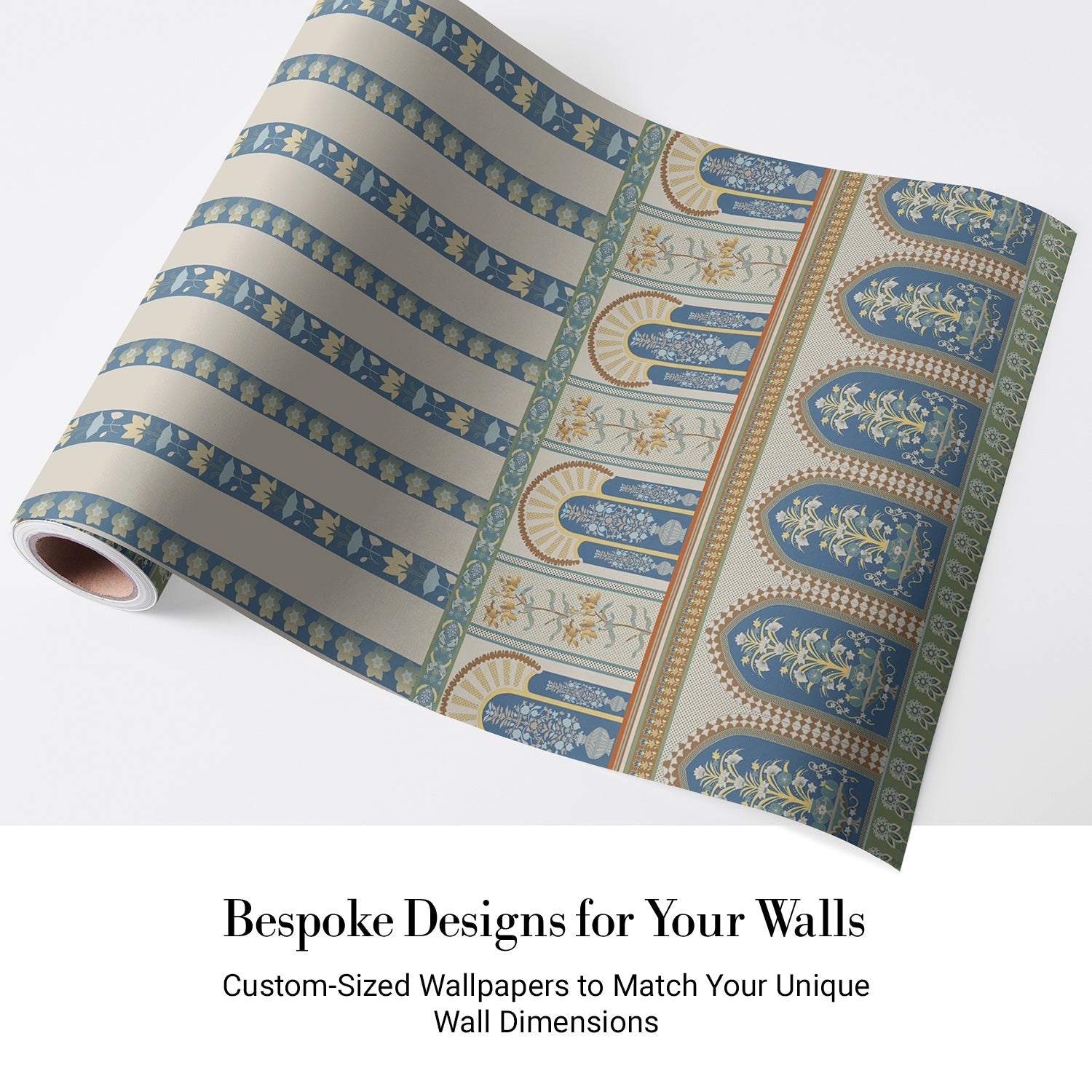 Ornate Moorish arches and vertical stripes in blue and gold with floral details - view 4 - final