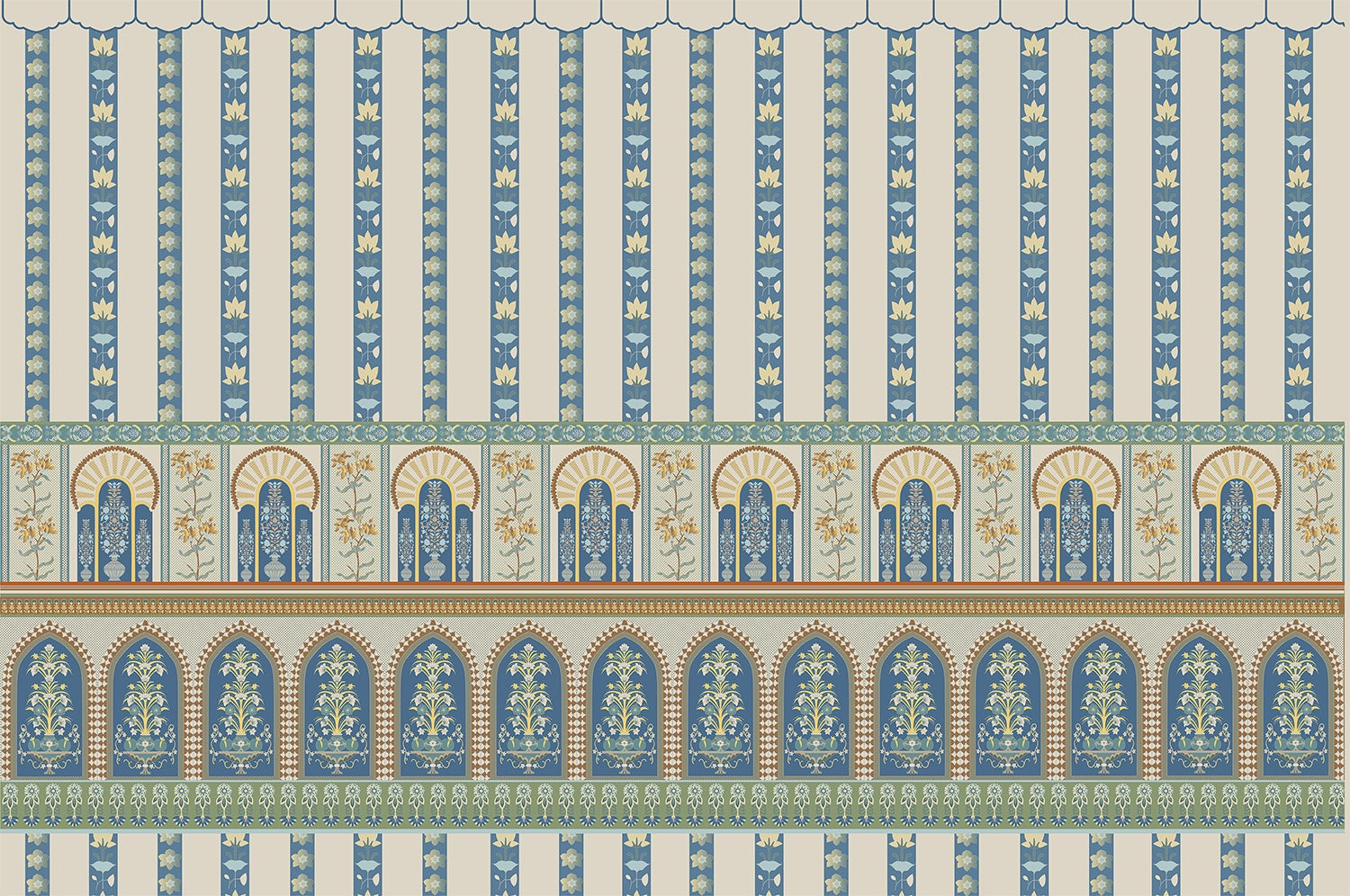 "Majestic arch and striped design in lea - "royal" wallpaper mural-inequal final"