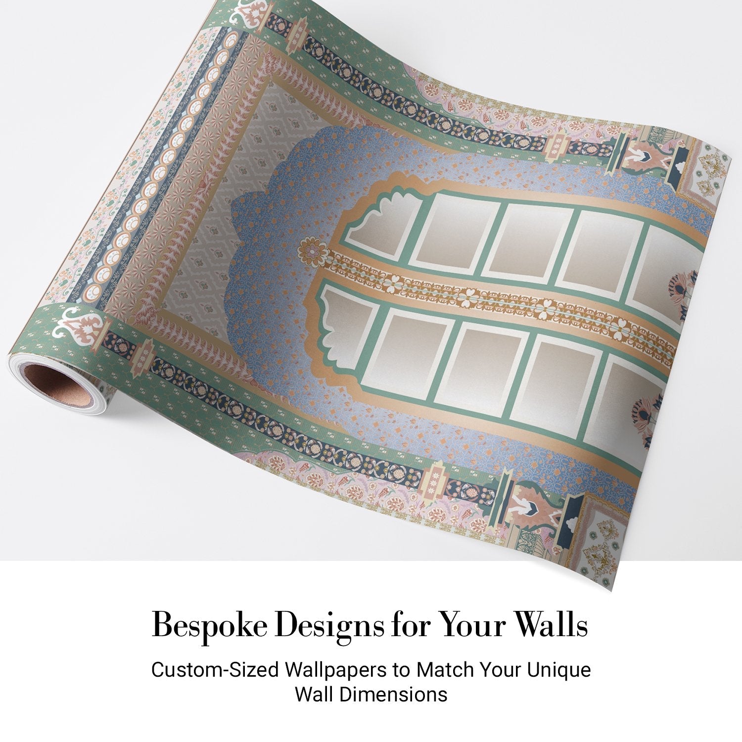 Ornate Mughal palace interior with mint arches, geometric patterns and decorative Islamic architecture - view 4 - final