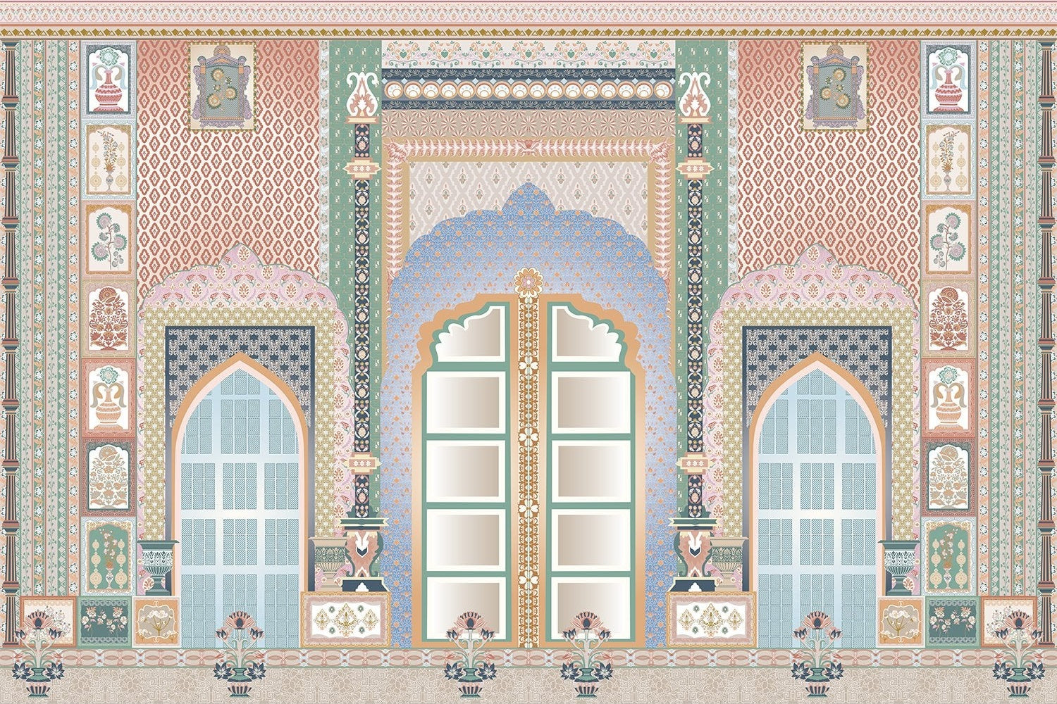 "Palatial Mughal design in lea - "royal" wallpaper mural-inequal final"