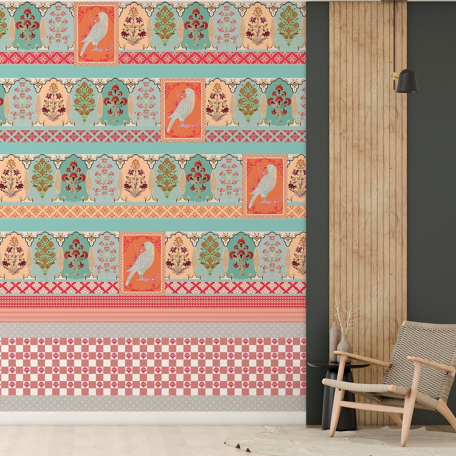 Traditional ornamental border design with repeating Mughal arches and decorative motifs in red green - view 11 - final