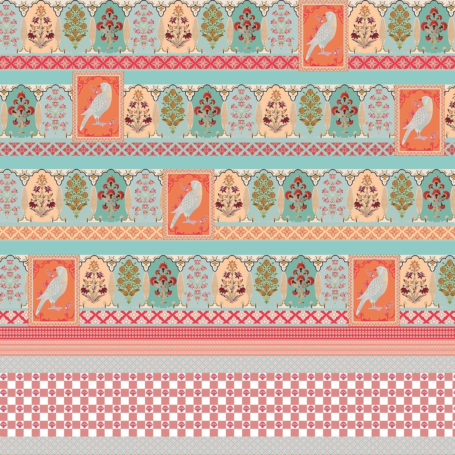 Traditional ornamental border design with repeating Mughal arches and decorative motifs in red green - view 13 - final