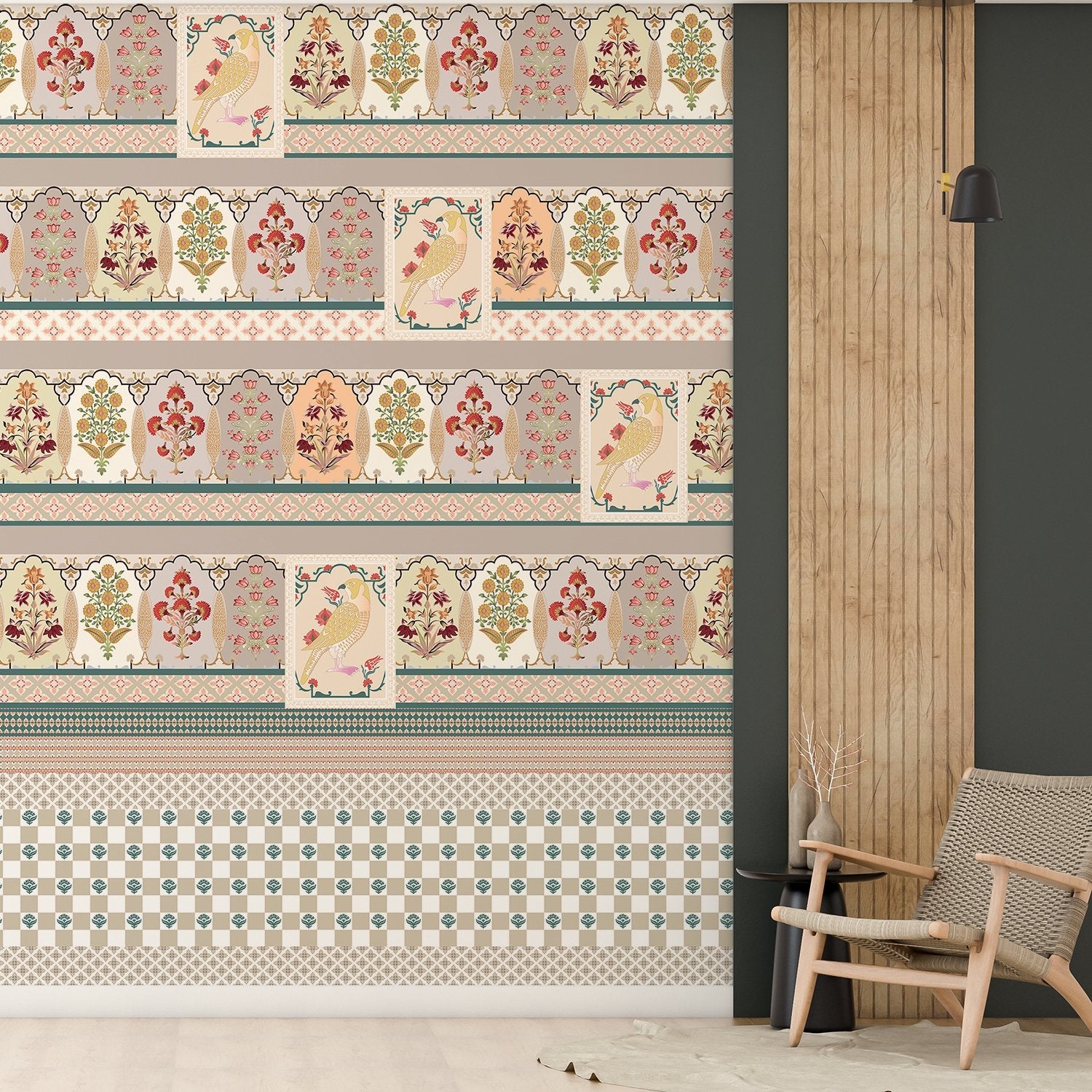 Traditional ornamental border design with repeating Mughal arches and decorative motifs in red green - view 16 - final
