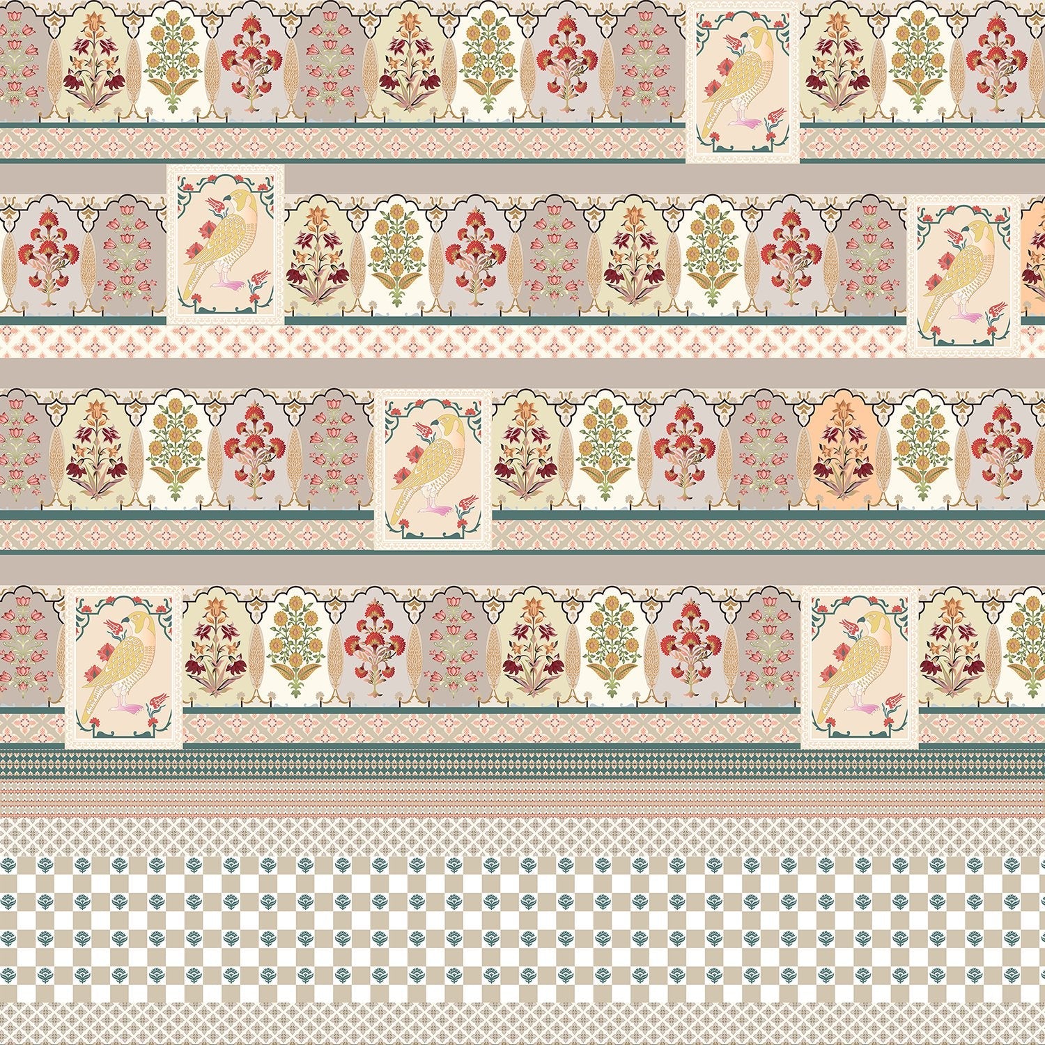 Traditional ornamental border design with repeating Mughal arches and decorative motifs in red green - view 17 - final