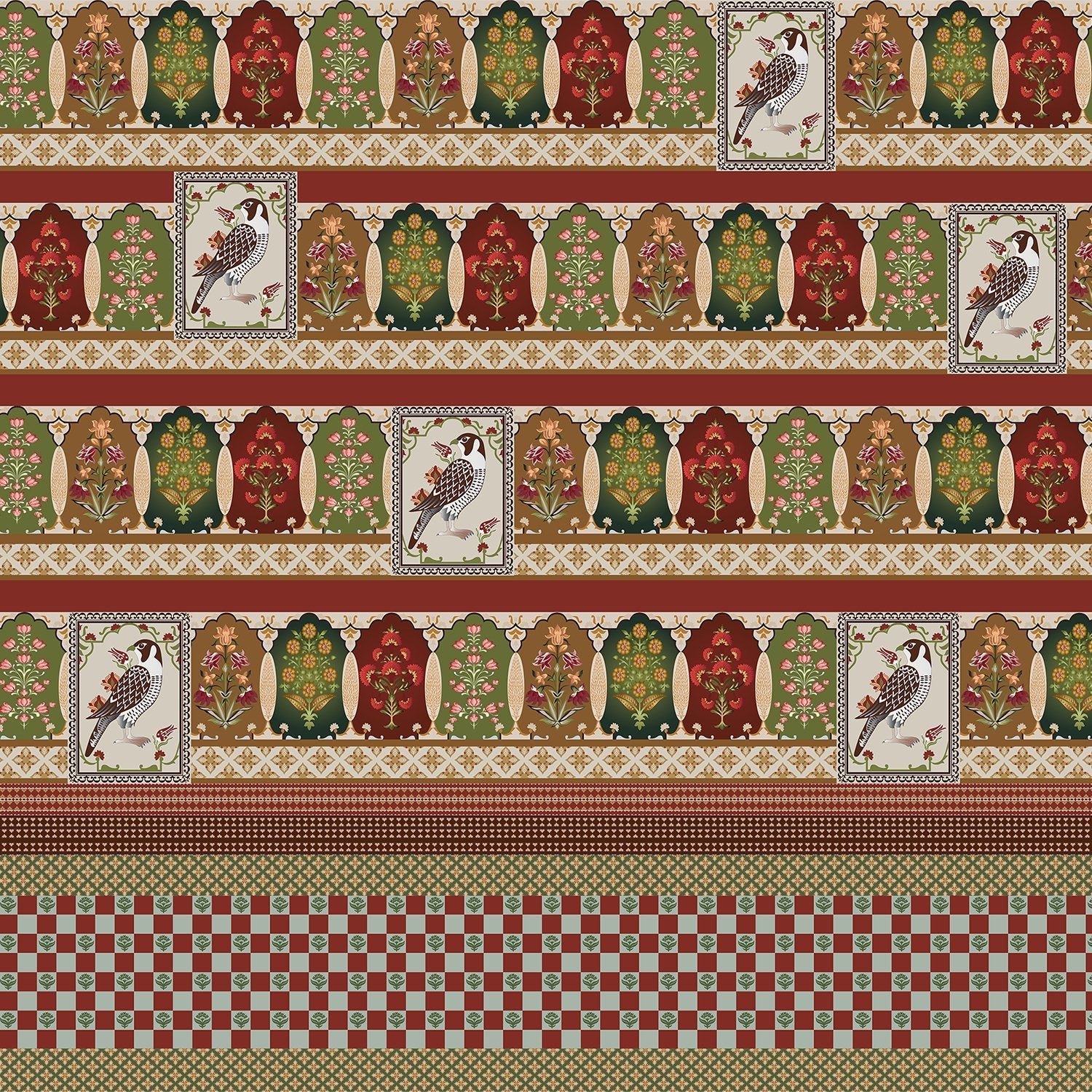 Traditional ornamental border design with repeating Mughal arches and decorative motifs in red green - view 2 - final