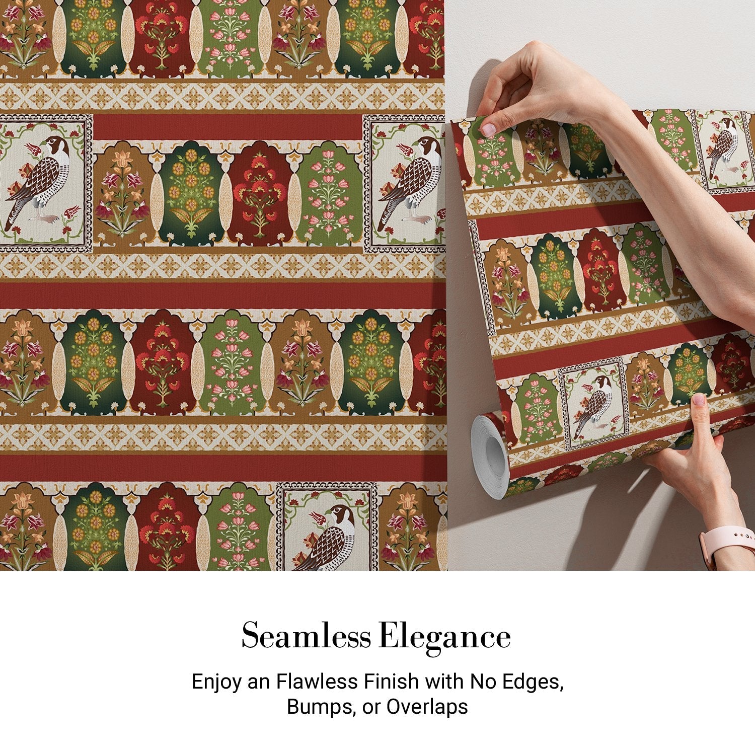 Traditional ornamental border design with repeating Mughal arches and decorative motifs in red green - view 3 - final