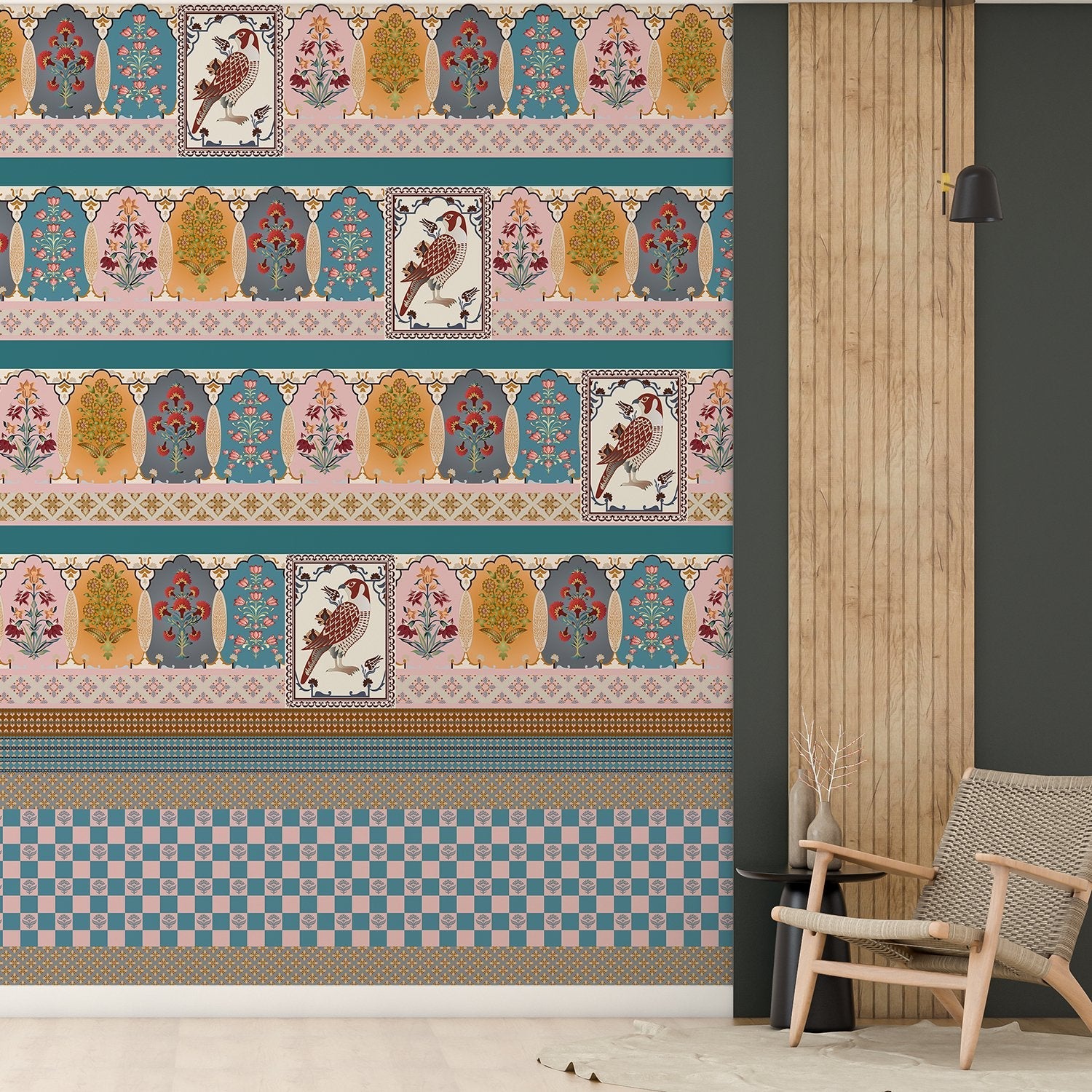 Traditional ornamental border design with repeating Mughal arches and decorative motifs in red green - view 7 - final